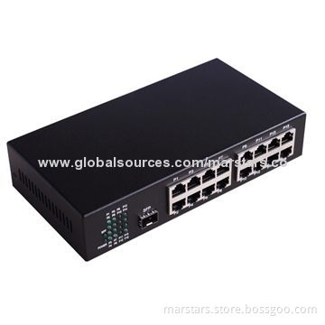 Fiber switch with 1 x SFP slot + 16 x UTP port, RJ45